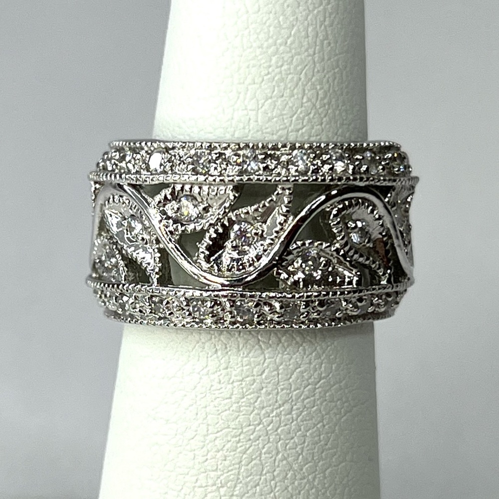 ADI 925 Sterling Silver CZ Leaf Ring
